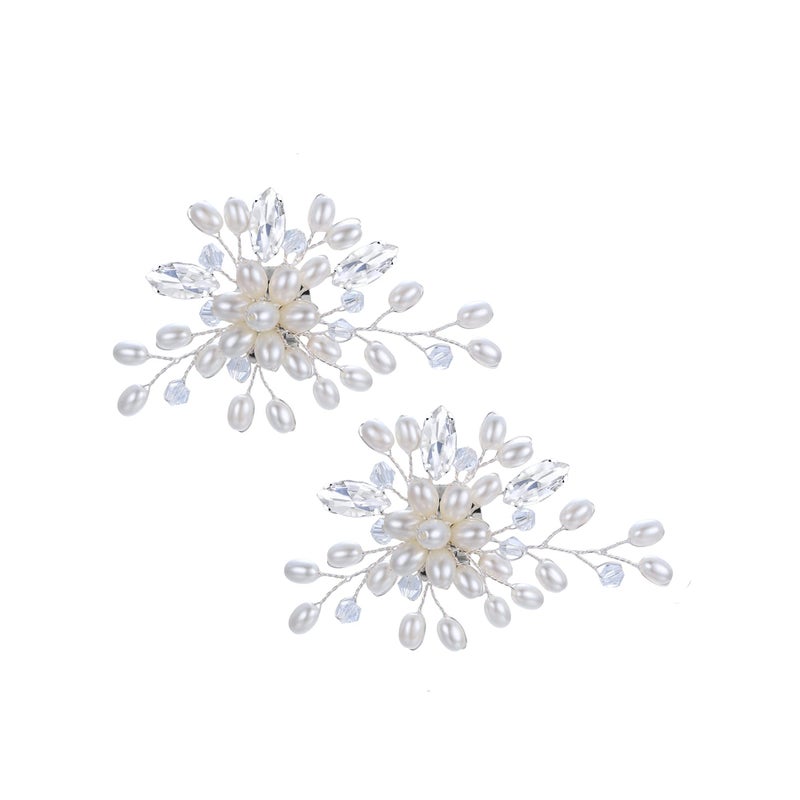 Flyonce Crystal Simulated Pearl Shoe Clips DIY Floral Shoe Buckle Shoe Decoration for Wedding Party 2 Pcs - Image 1